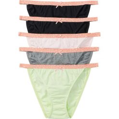 Figi "tanga" (5 par) bonprix czarny + zielony + jasnoróżowy - szary melanż kolorowy. Majtki damskie bonprix. Za 37,45 zł.