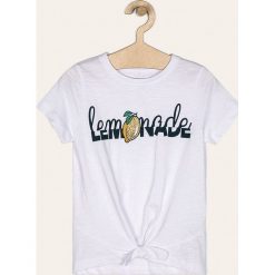 Name it - T-shirt dziecięcy 122-164 cm. Białe bluzki dziewczęce Name it, z nadrukiem, z bawełny, z okrągłym kołnierzem, z krótkim rękawem, krótkie, bez kaptura. Za 59,90 zł.