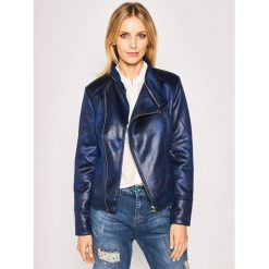 Kurtka skórzana Desigual Broward 20SWEW13. Niebieskie kurtki damskie Desigual, bez wzorów, z elastanu, bez kaptura. W wyprzedaży za 349,00 zł.
