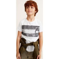 Mango Kids - T-shirt dziecięcy Franji 110-164 cm. Białe t-shirty chłopięce marki Mango Kids, z nadrukiem, z bawełny, bez rękawów. Za 35,90 zł.