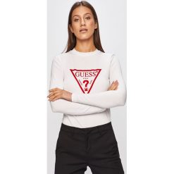 Guess Jeans - Longsleeve. Szare bluzki damskie Guess Jeans, s, z aplikacjami, z elastanu, z okrągłym kołnierzem. Za 169,90 zł.