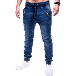 SPODNIE MĘSKIE JEANSOWE JOGGERY P404 - NIEBIESKIE. Niebieskie joggery męskie Ombre Clothing, z bawełny. Za 79,00 zł.