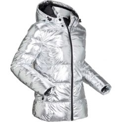 Kurtka pikowana outdoorowa, w metalicznym kolorze bonprix srebrno-czarny. Szare kurtki damskie bonprix, s, bez wzorów, z kapturem. Za 239,99 zł.