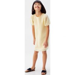 Mango Kids - Sukienka dziecięca Belen 110-164 cm. Żółte sukienki dziewczęce Mango Kids, bez wzorów, z bawełny, z krótkim rękawem, krótkie, mini, proste. W wyprzedaży za 95,90 zł.