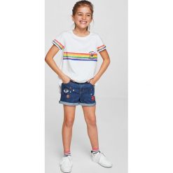 Mango Kids - Szorty dziecięce Bro 110-164 cm. Szare szorty jeansowe damskie marki Mango Kids, z haftami, casualowe. Za 89,90 zł.