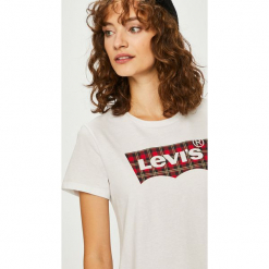 Levi's - Top. Brązowe topy damskie Levi's®, l, z nadrukiem, z bawełny, z okrągłym kołnierzem. Za 99,90 zł.
