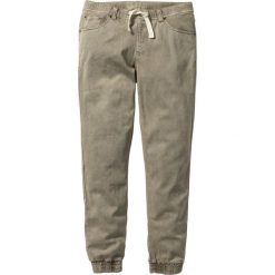 Spodnie ze stretchem, bez zamka SLIM FIT STRAIGHT bonprix jasnooliwkowy. Zielone joggery męskie marki bonprix. Za 79,99 zł.