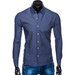 KOSZULA MĘSKA ELEGANCKA Z DŁUGIM RĘKAWEM K463 - CIEMNOGRANATOWA. Niebieskie koszule męskie Ombre Clothing, s, bez wzorów, z bawełny, eleganckie, bez kołnierzyka, z długim rękawem. Za 39,00 zł.