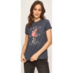 Mustang - T-shirt. Niebieskie bluzki damskie Mustang, s, z nadrukiem, z bawełny, z okrągłym kołnierzem. W wyprzedaży za 59,90 zł.