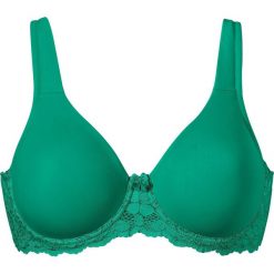 Biustonosz t-shirt bonprix zielony miętowy. Zielone biustonosze bonprix, w koronkowe wzory, z koronki. Za 27,99 zł.