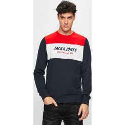 Jack & Jones - Bluza. Niebieskie bluzy męskie Jack & Jones, s, z nadrukiem, z bawełny, z okrągłym kołnierzem, bez rękawów, bez kaptura. W wyprzedaży za 89,90 zł.