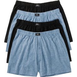 Luźniejsze bokserki z dżerseju (4 pary) bonprix niebieski dżins melanż + czarny. Niebieskie bokserki męskie bonprix, bez wzorów, z dzianiny. Za 55,96 zł.