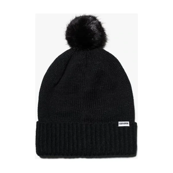 Converse Czapka Fur Pom Knit , czarny, rozmiar ONE SIZE. Czarne czapki damskie Converse, na zimę, bez wzorów, z materiału. W wyprzedaży za 69,99 zł.