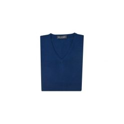 Granatowy sweter męski w szpic SW3. Niebieskie swetry męskie Lanieri Fashion - swetry męskie, m, bez wzorów, z bawełny, casualowe, z dekoltem w serek, bez kaptura. Za 117,00 zł.