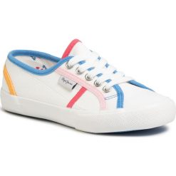 Tenisówki PEPE JEANS - Baker Binding PGS30427 White 800. Białe trampki dziewczęce Pepe Jeans, bez wzorów, z jeansu, na sznurówki. Za 199,00 zł.