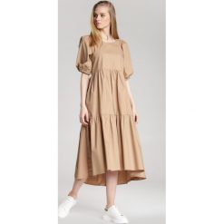 Beżowa Sukienka Sonoma. Brązowe sukienki dziewczęce Renee, bez wzorów, z krótkim rękawem, krótkie, midi, trapezowe. Za 149,99 zł.