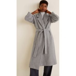 Mango - Płaszcz Robe. Szare kurtki damskie marki Mango, s, w paski, z poliesteru, klasyczne, bez kaptura. W wyprzedaży za 299,90 zł.