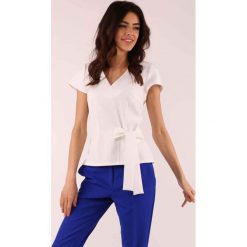 Ecru Letnia Bluzka z Wiązaniem na Boku. Bluzki damskie Molly.pl, s, bez wzorów, eleganckie, bez kołnierzyka, z krótkim rękawem. Za 124,90 zł.