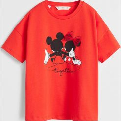 Mango Kids - T-shirt dziecięcy Mixi 110-164 cm. Czerwone bluzki dziewczęce Mango Kids, z nadrukiem, z bawełny, z okrągłym kołnierzem, z krótkim rękawem, krótkie, bez kaptura. W wyprzedaży za 47,90 zł.