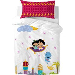 Komplet pościeli "Aladdin" w kolorze białym ze wzorem. Białe komplety niemowlęce Mr. Fox, bez wzorów, z bawełny. W wyprzedaży za 69,95 zł.