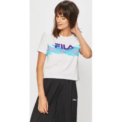 Fila - Top. Białe bluzki damskie Fila, s, z nadrukiem, z bawełny, z okrągłym kołnierzem. W wyprzedaży za 89,90 zł.