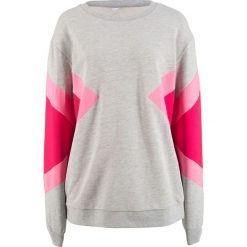 Bluza dresowa, z kolekcji Maite Kelly bonprix jasnoszary melanż - czerwień granatu - jaskrawy jasnoróżowy. Szare bluzy damskie bonprix, z dresówki, bez kaptura. Za 109,99 zł.
