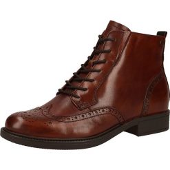 Skórzane botki w kolorze brązowym. Pomarańczowe botki damskie Tamaris, Caprice, Marco Tozzi, s.Oliver, bez obcasa, na sznurówki. W wyprzedaży za 232,95 zł.