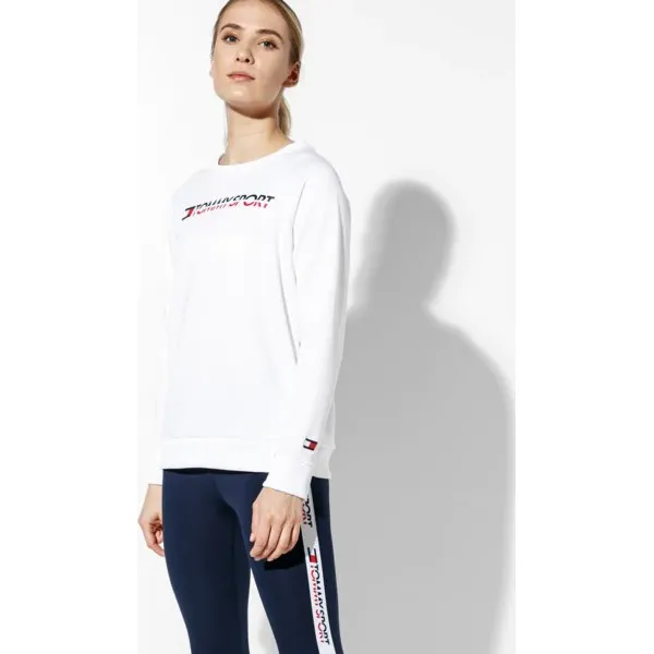Tommy Sport Bluza Logo Crew Neck , biały, rozmiar XS. Białe bluzy sportowe damskie TOMMY HILFIGER, s, bez wzorów, z elastanu, bez rękawów, bez kaptura, do biegania. W wyprzedaży za 239,99 zł.