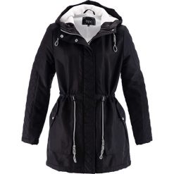 Kurtka parka z podszewką z polaru bonprix czarny. Czarne kurtki damskie bonprix, bez wzorów, z polaru, bez kaptura. Za 99,99 zł.