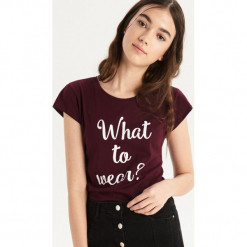 T-shirt What to wear - Bordowy. Czerwone t-shirty damskie Sinsay, l. Za 9,99 zł.