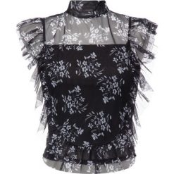 Bluzka Guess W93P55 K8IF0. Czarne bluzki damskie Guess, xs, z aplikacjami, z elastanu, bez kołnierzyka, bez rękawów. W wyprzedaży za 129,00 zł.