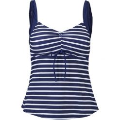 Top plażowy tankini bonprix niebiesko-biały w paski. Niebieskie stroje kąpielowe damskie bonprix, w paski, bez kołnierzyka. Za 89,99 zł.