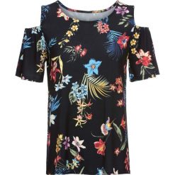 Shirt z wycięciami na ramionach bonprix czarny z nadrukiem. Czarne koszulki damskie marki bonprix, z nadrukiem, z dżerseju, bez kołnierzyka. Za 49,99 zł.