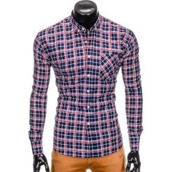 KOSZULA MĘSKA W KRATĘ Z DŁUGIM RĘKAWEM K396 - GRANATOWY/CZERWONY. Czerwone koszule męskie na spinki Ombre Clothing, m, z długim rękawem. Za 49,00 zł.