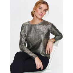 DAMSKI SWETER Z BŁYSZCZĄCEJ DZIANINY. Szare swetry damskie Top Secret, na lato, bez wzorów, z jeansu, eleganckie, bez rękawów, bez kaptura. W wyprzedaży za 29,99 zł.