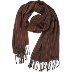 Brązowy Elegancki Szalik - V. Fraas - Wełna z Jedwabiem, w Paski, z Frędzlami SZAWLN0544. Pomarańczowe szaliki męskie V. Fraas, na zimę, w paski, z jedwabiu. Za 99,00 zł.