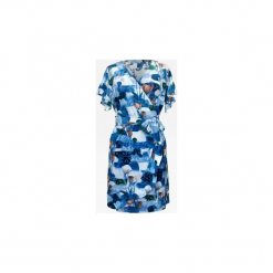 SUKIENKA ZAKŁADANA KOPERTOWO W KWIATY. Białe sukienki letnie marki Bien fashion, xl, w kolorowe wzory, z materiału, z kopertowym dekoltem, midi, kopertowe. Za 119,00 zł.