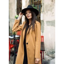 Płaszcz Ayla camel. Brązowe kurtki damskie Fanaberia.com, s, bez wzorów, z jeansu, eleganckie, długie, bez kaptura. Za 209,00 zł.