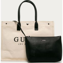 Guess Jeans - Torebka. Torby damskie na zakupy Guess Jeans, w paski, z bawełny, na ramię, duże, z nadrukiem, bez dodatków. Za 699,90 zł.