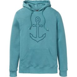 Bluza dresowa Slim Fit bonprix jasny niebieskozielony. Niebieskie bluzy męskie bonprix, s, z nadrukiem, z dresówki, z kapturem, bez rękawów. Za 74,99 zł.