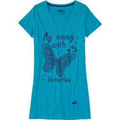 Koszula nocna bonprix ciemnoturkusowy z nadrukiem. Niebieskie koszule nocne damskie marki bonprix, z nadrukiem, z materiału, bez rękawów. Za 21,99 zł.