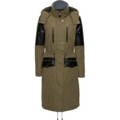 Parki damskie: Parka z wstawkami ze sztucznej skóry bonprix zielony khaki – czarny
