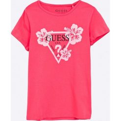 Guess Jeans - Top dziecięcy 118-175 cm. Różowe topy damskie marki Guess Jeans, z aplikacjami, z bawełny, z okrągłym kołnierzem. Za 79,90 zł.