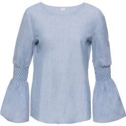 Bluzka bonprix biało-niebieski dżins w paski. Białe bez kategorii marki bonprix, w paski, z okrągłym kołnierzem. Za 74,99 zł.