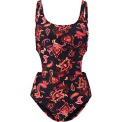 Strój plażowy "monokini" bonprix czarno-pomarańczowy z nadrukiem. Czarne stroje kąpielowe damskie bonprix, z nadrukiem. Za 37,99 zł.