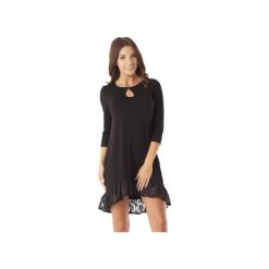 Sukienka tunika oversize z koronką czarna ED08-2. Czarne sukienki dziewczęce Ella dora, w koronkowe wzory, z koronki, bez rękawów, oversize. Za 184,00 zł.