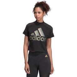 Adidas Performance ID Glam Koszulka Czarny. Czarne koszulki damskie adidas Performance, s, z nadrukiem, z bawełny, bez kołnierzyka. Za 128,95 zł.