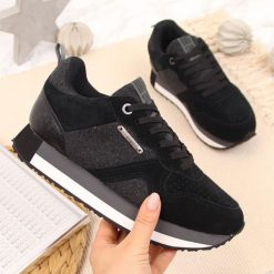 Buty sportowe na platformie skóra czarne Big Star GG274464 - czarny. Czarne buty sportowe damskie BIG STAR, bez wzorów, ze skóry, sportowe. Za 199,99 zł.