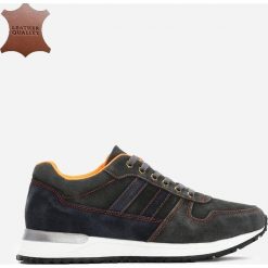 Szare Skórzane Buty Sportowe Wergo. Szare buty sportowe męskie Born2be, ze skóry, z paskami. Za 199,99 zł.