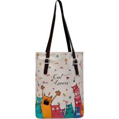 Shopper bag damskie: Shopper bag „Cat Lovers” z kolorowym wzorem – 40 x 43 cm